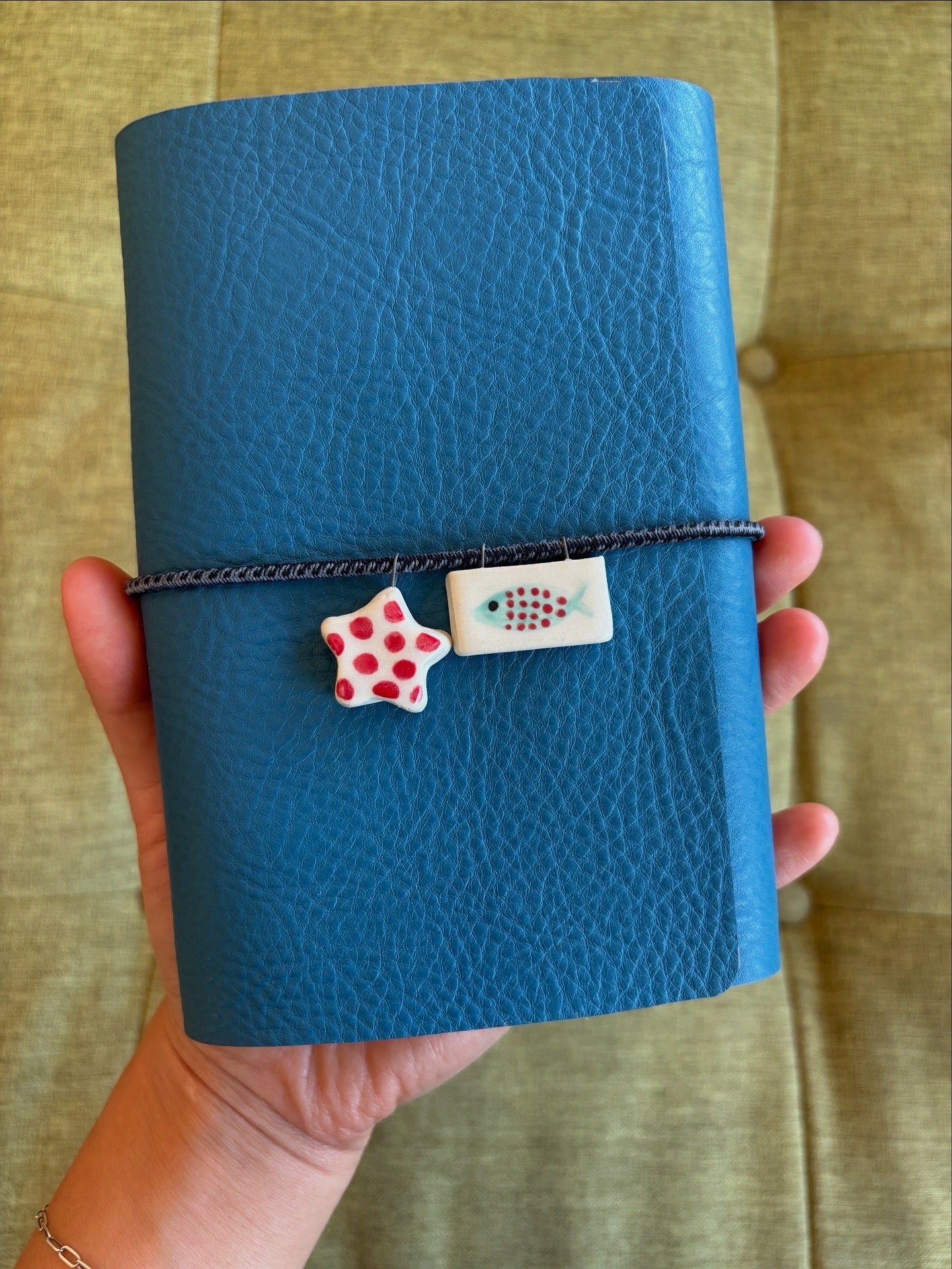 Leather Journal with Ceramic Charm