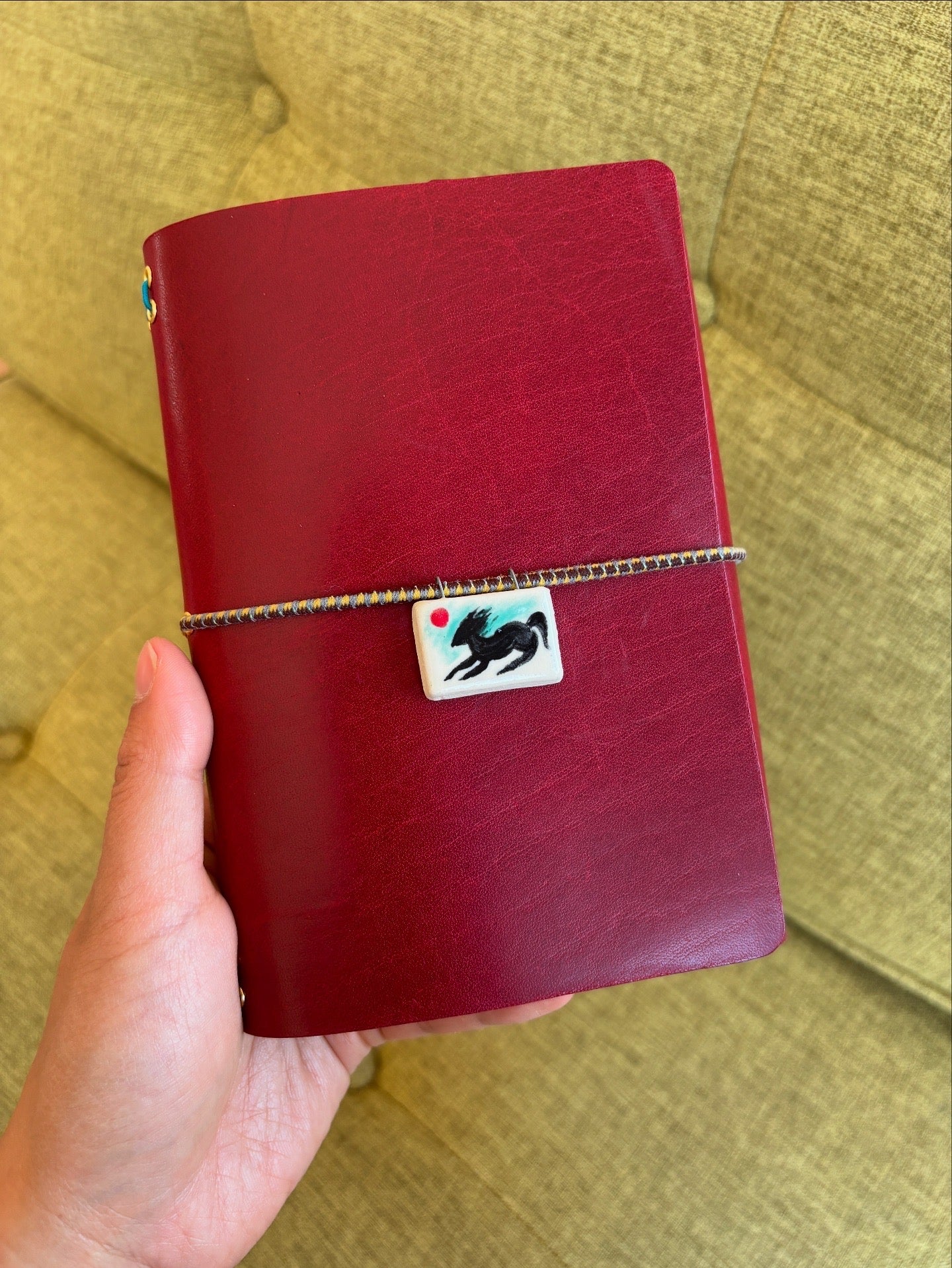 Leather Journal with Ceramic Charm