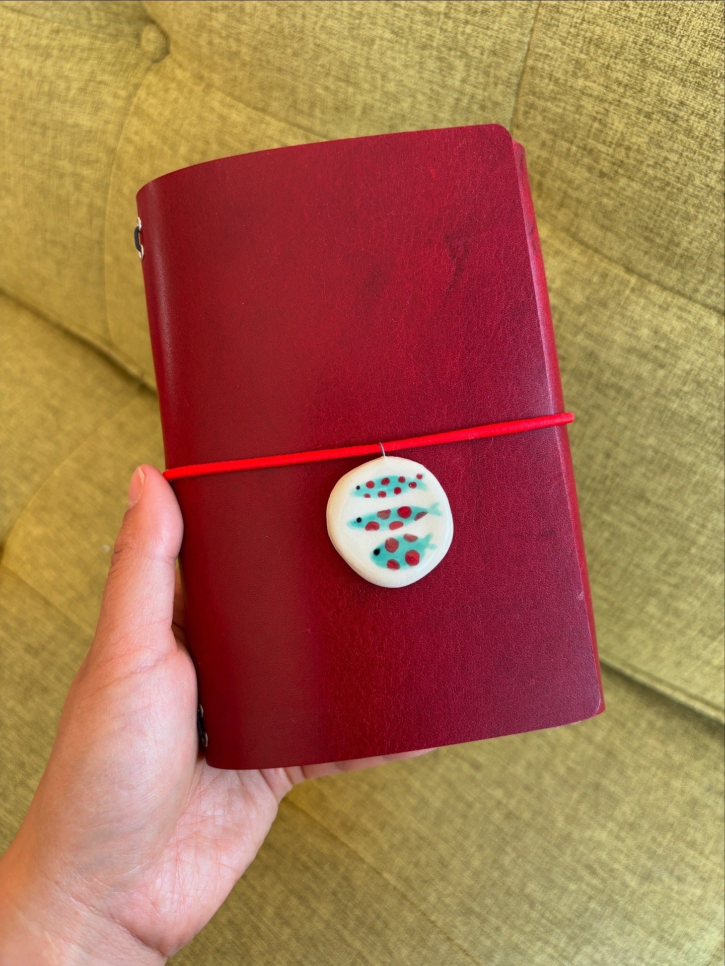 Leather Journal with Ceramic Charm