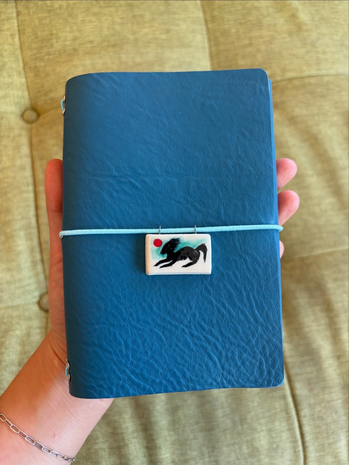 Leather Journal with Ceramic Charm